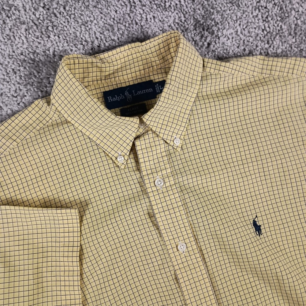Ralph Lauren‎ Large Blake Yellow With Blue White Tattersall Check Mens Shirt